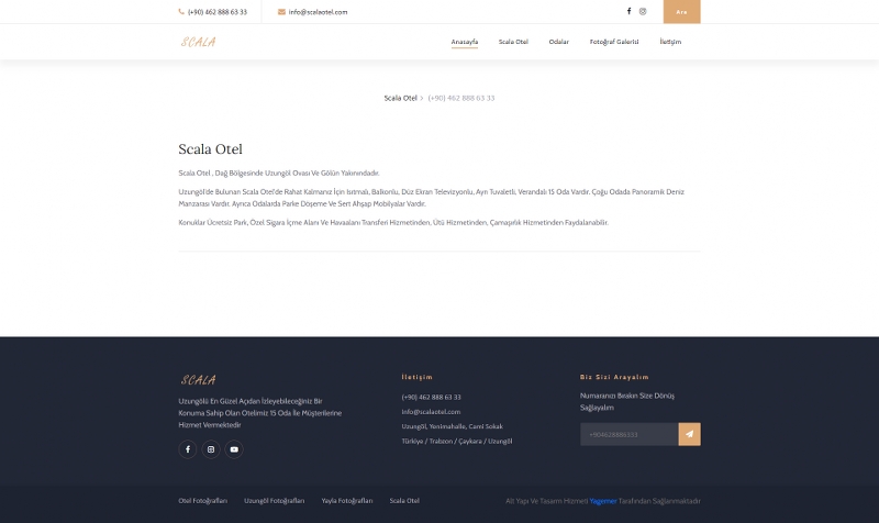 Scala Otel Web Sitesinin İçerik Sayfası Tasarımı